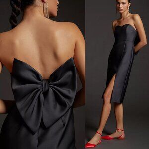 Anthropologie Black Strapless Midi Dress with Back Bow